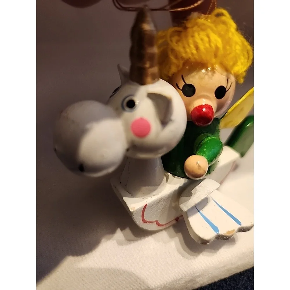 Vintage Wooden Christmas Ornaments Lot Hand‎ Painted Mice Snowman Angel 7pc